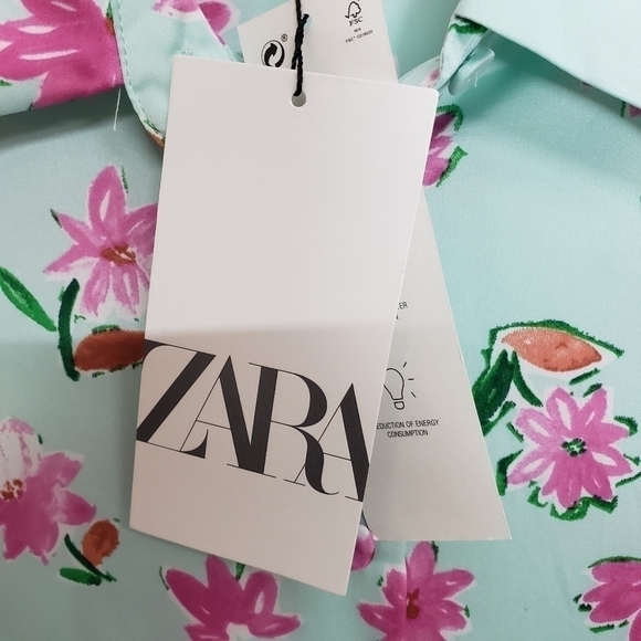 ZARA Satin Feel Oversize Floral Print Blouse Size XS - Picture 7 of 9